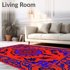 Vivid Red Blue Ornamented Medallion Rug