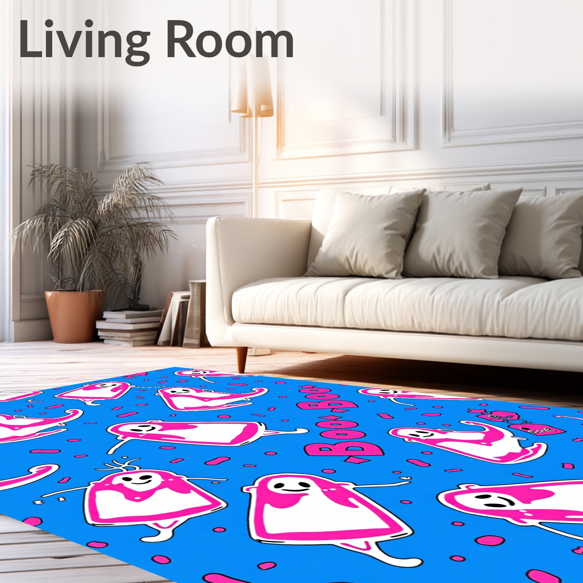 Pink Ghost Boo Blue Sprinkle Rug