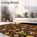 Whimsical Black Yellow Bee Floral Swirl Rug
