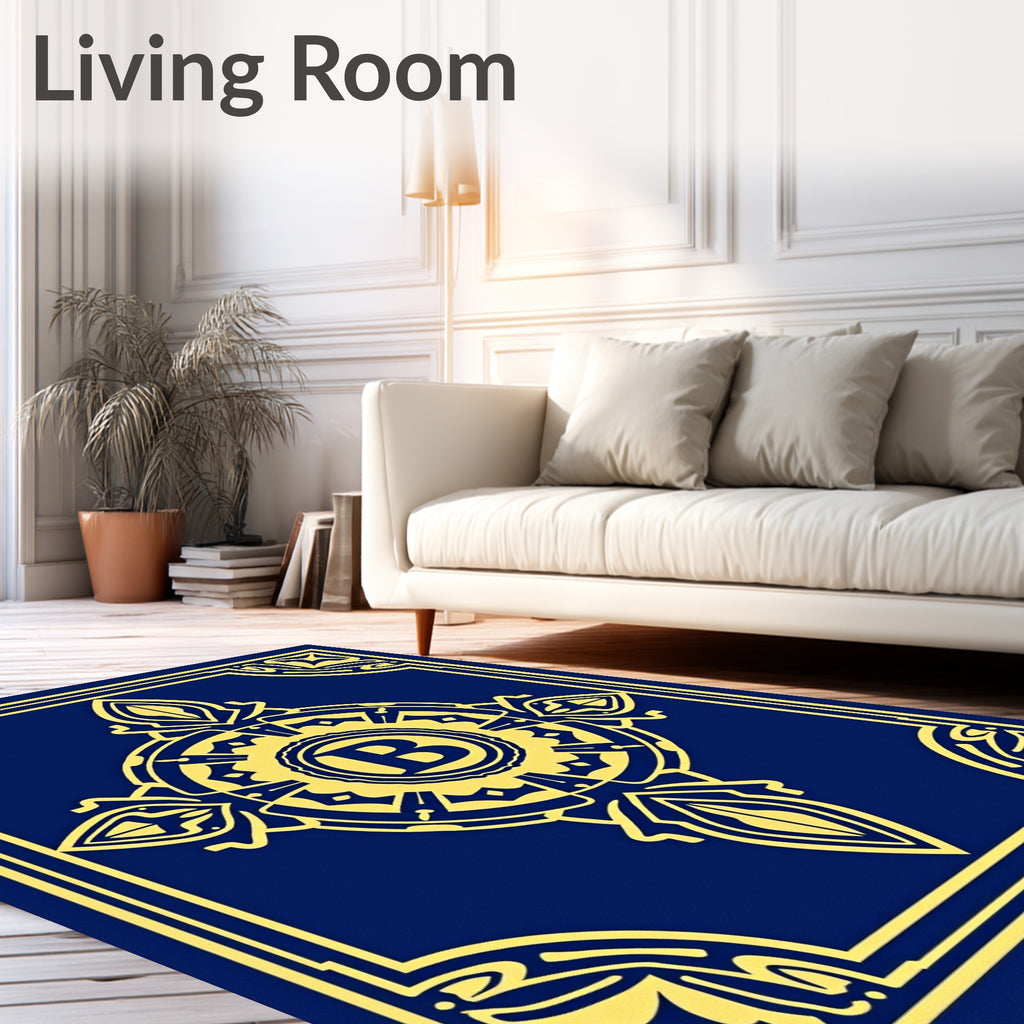 Royal Blue Golden Crest Medallion Rug