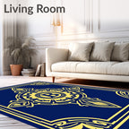 Royal Blue Golden Crest Medallion Rug