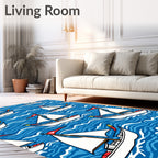 White Sailboats On Rippling Blue Waves Rug