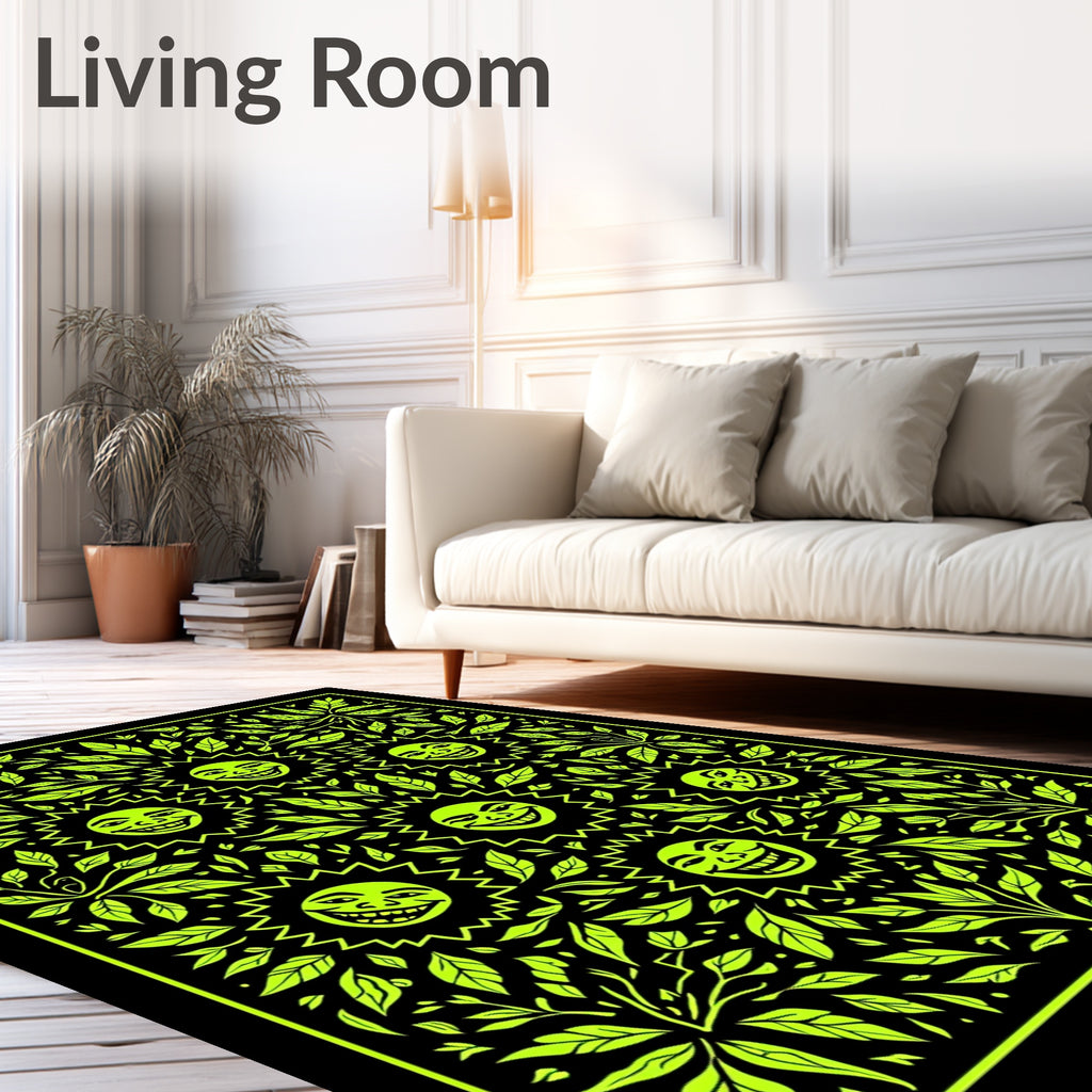 Psychedelic Sun Foliage Black Rug