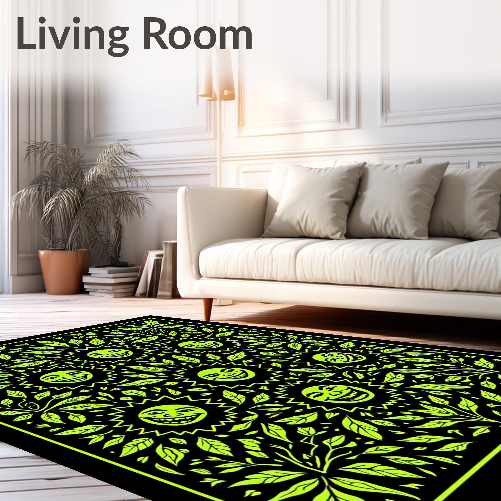 Psychedelic Sun Foliage Black Rug