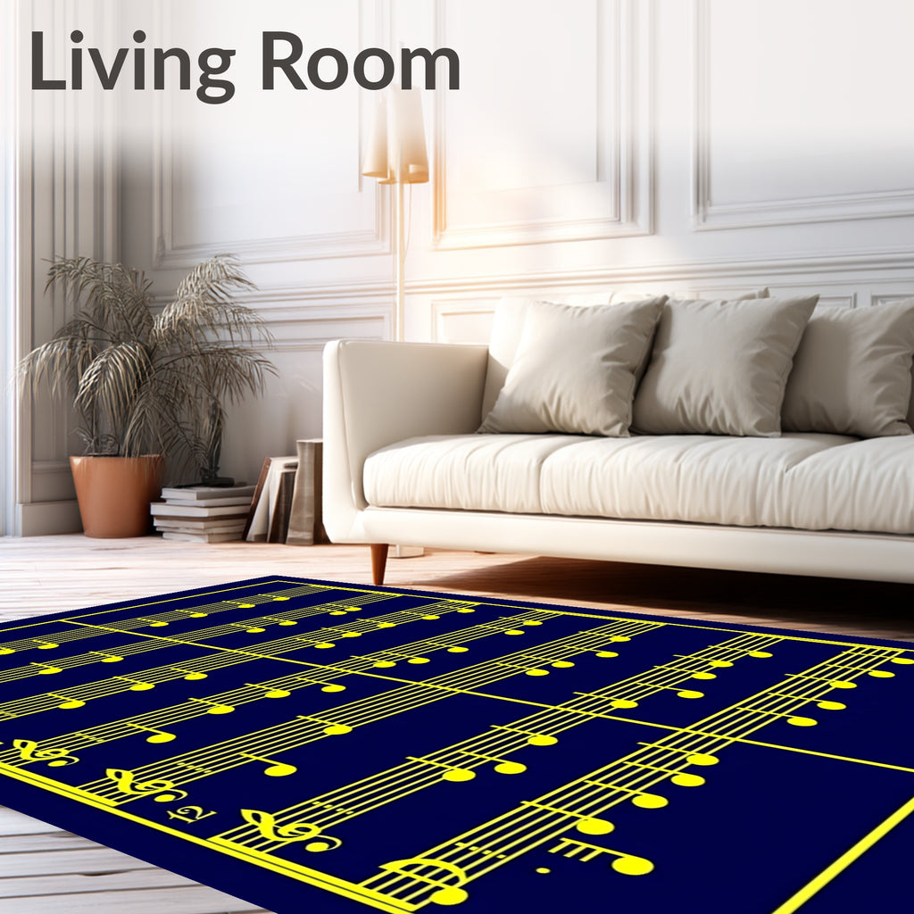 Dark Blue Musical Notes Rug