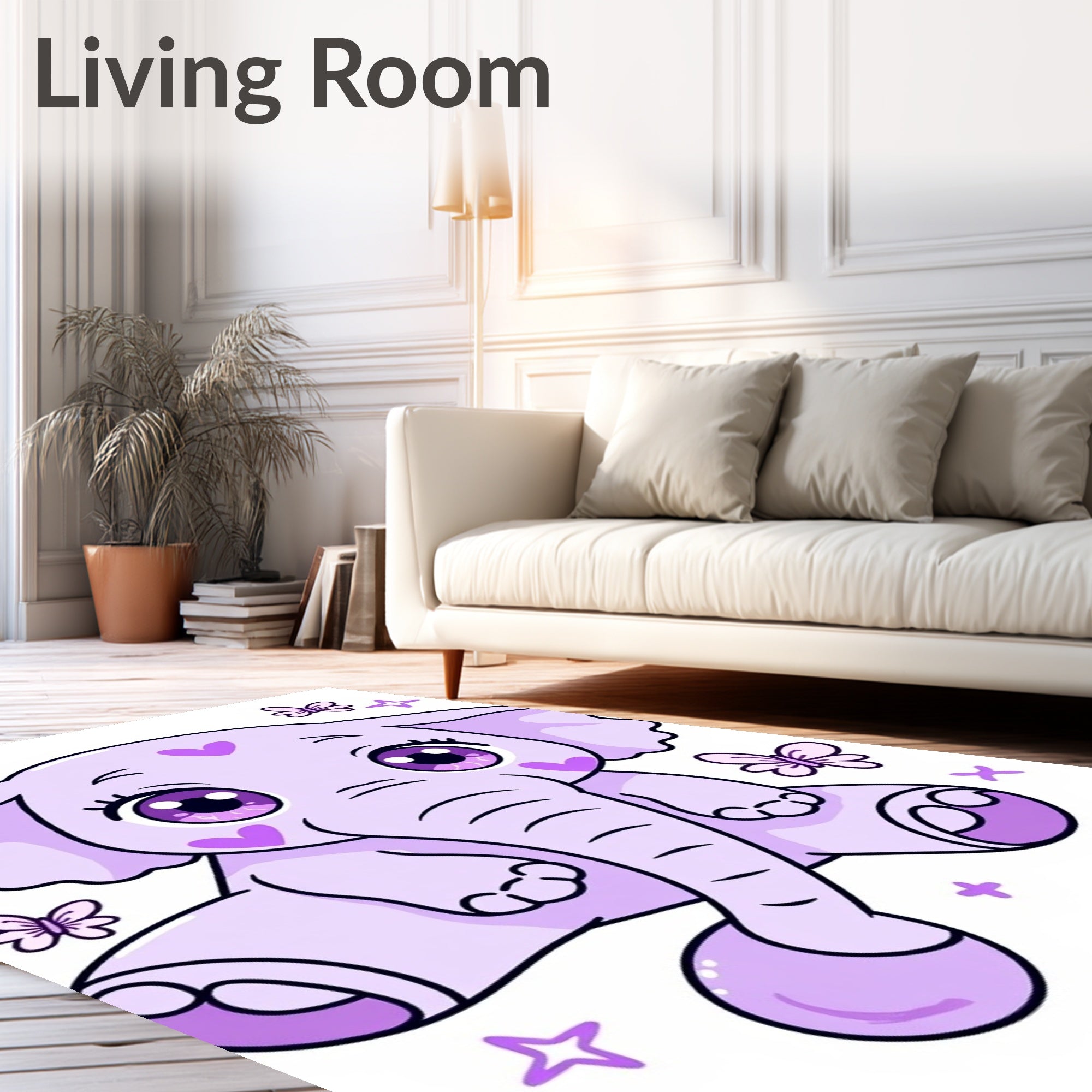 Kawaii Purple Elephant Butterfly Dream Rug