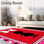 Red Silhouette Girl With Bow Rug