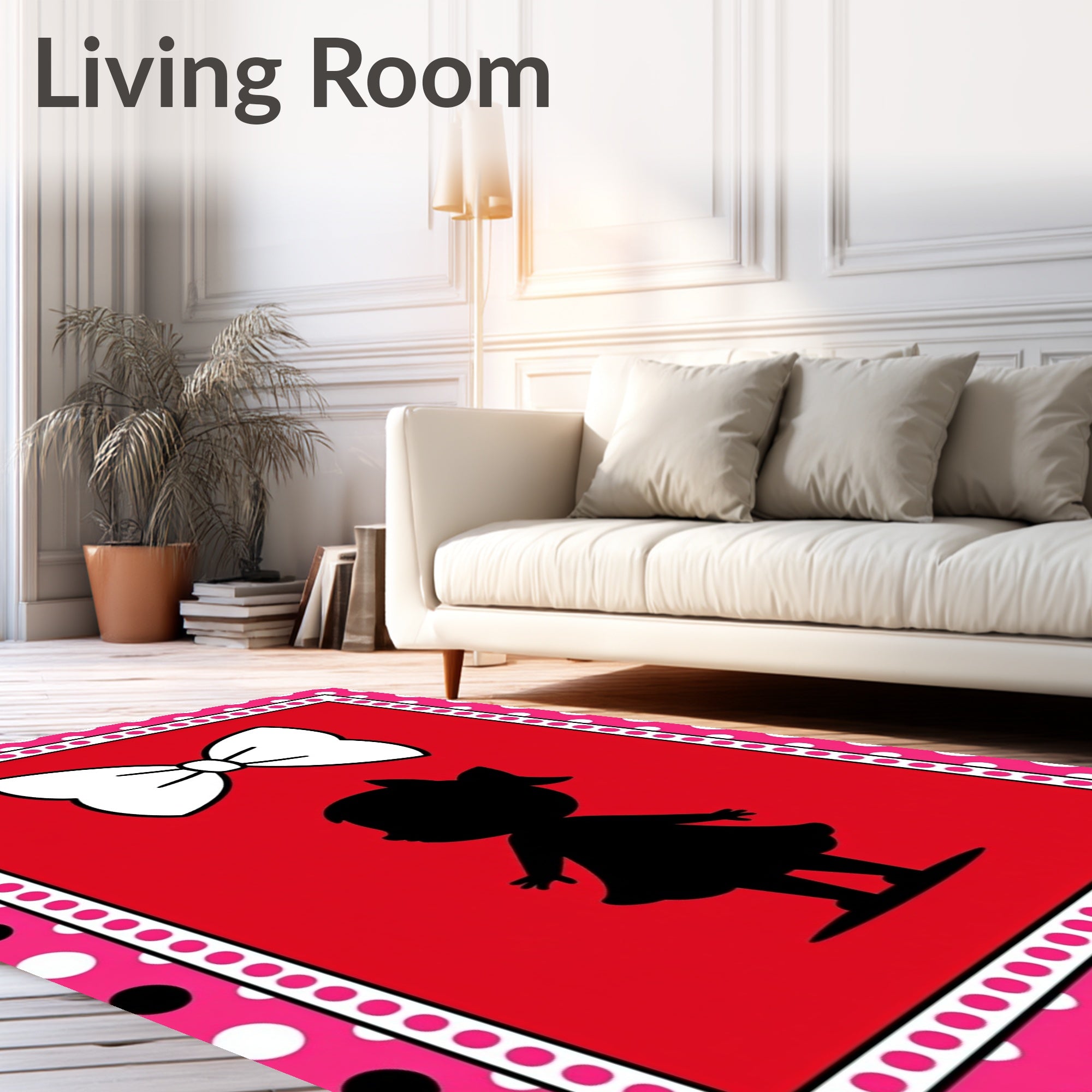 Red Silhouette Girl With Bow Rug