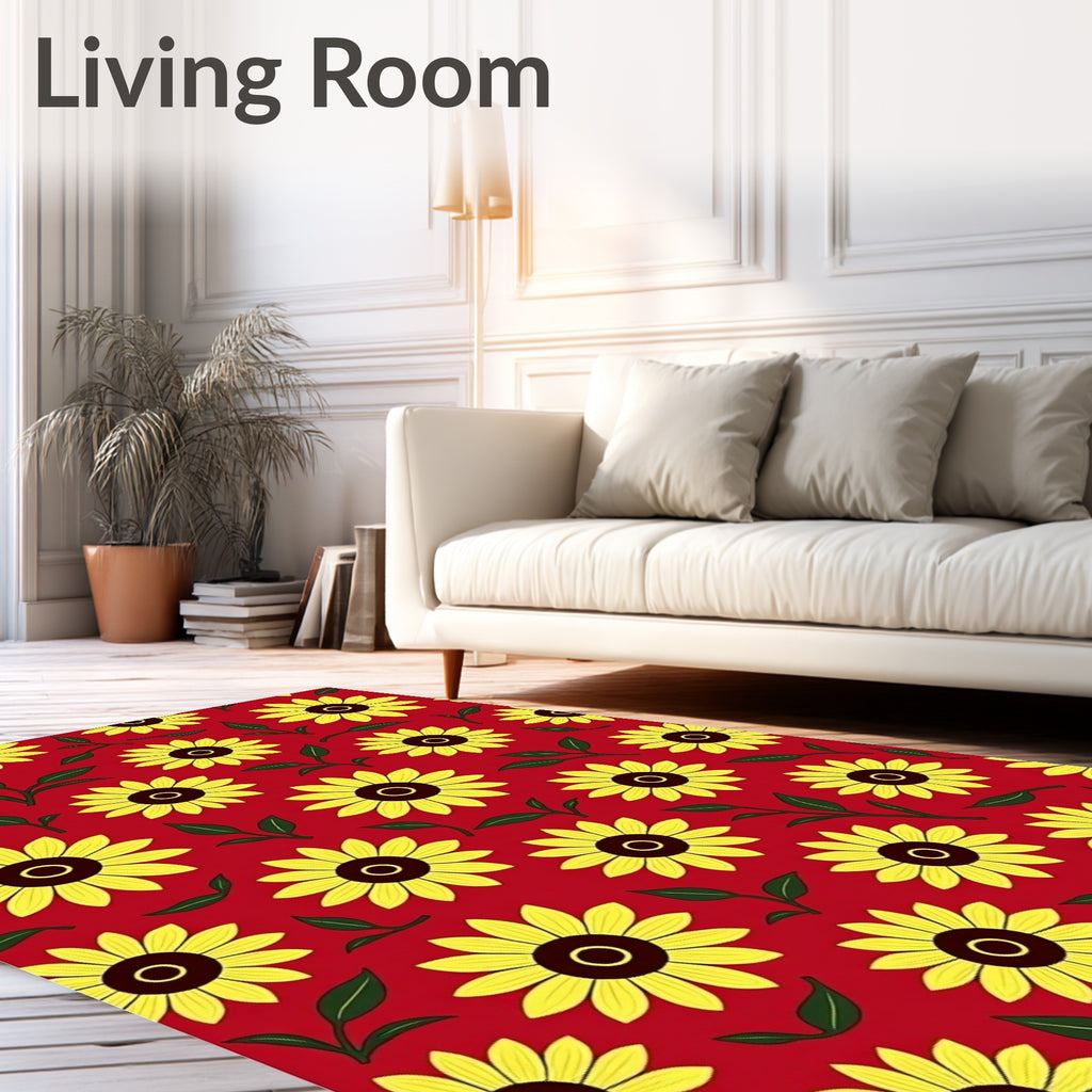 Radiant Yellow Sunflower Red Field Rug