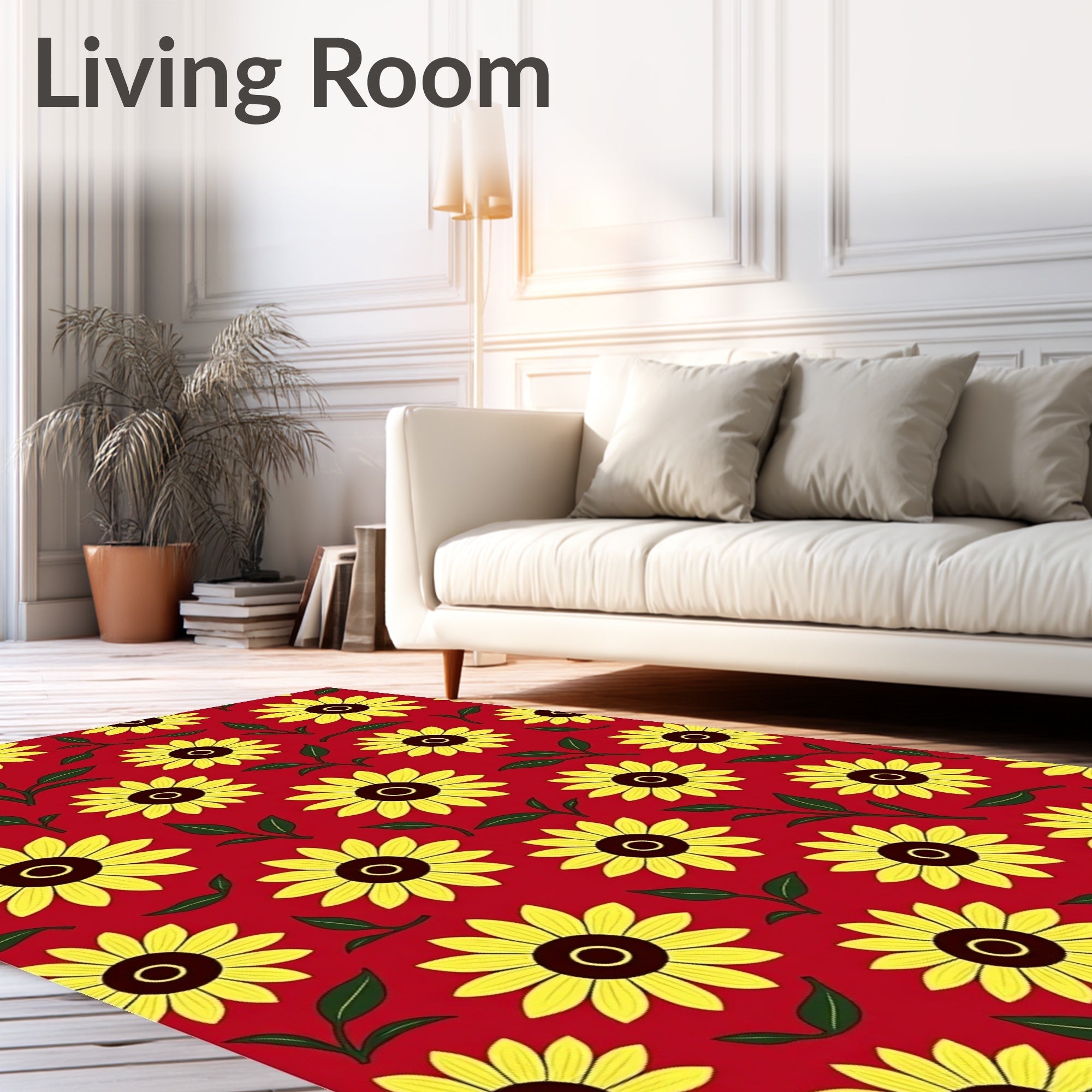 Radiant Yellow Sunflower Red Field Rug