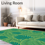 Vibrant Teal Palm Frond Botanical Rug