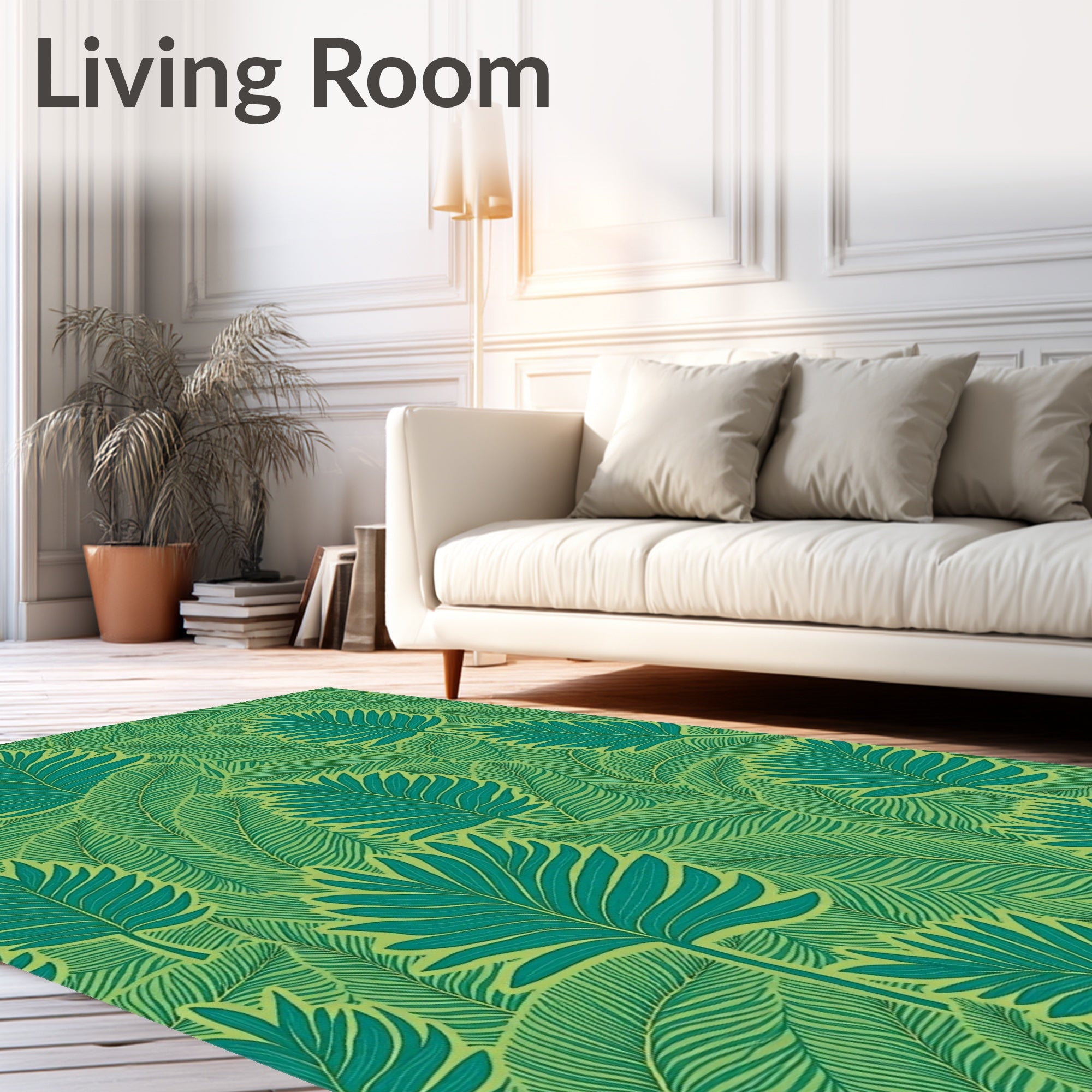 Vibrant Teal Palm Frond Botanical Rug