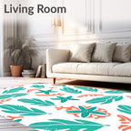 Teal Coral Starfish Leaf Collage Rug