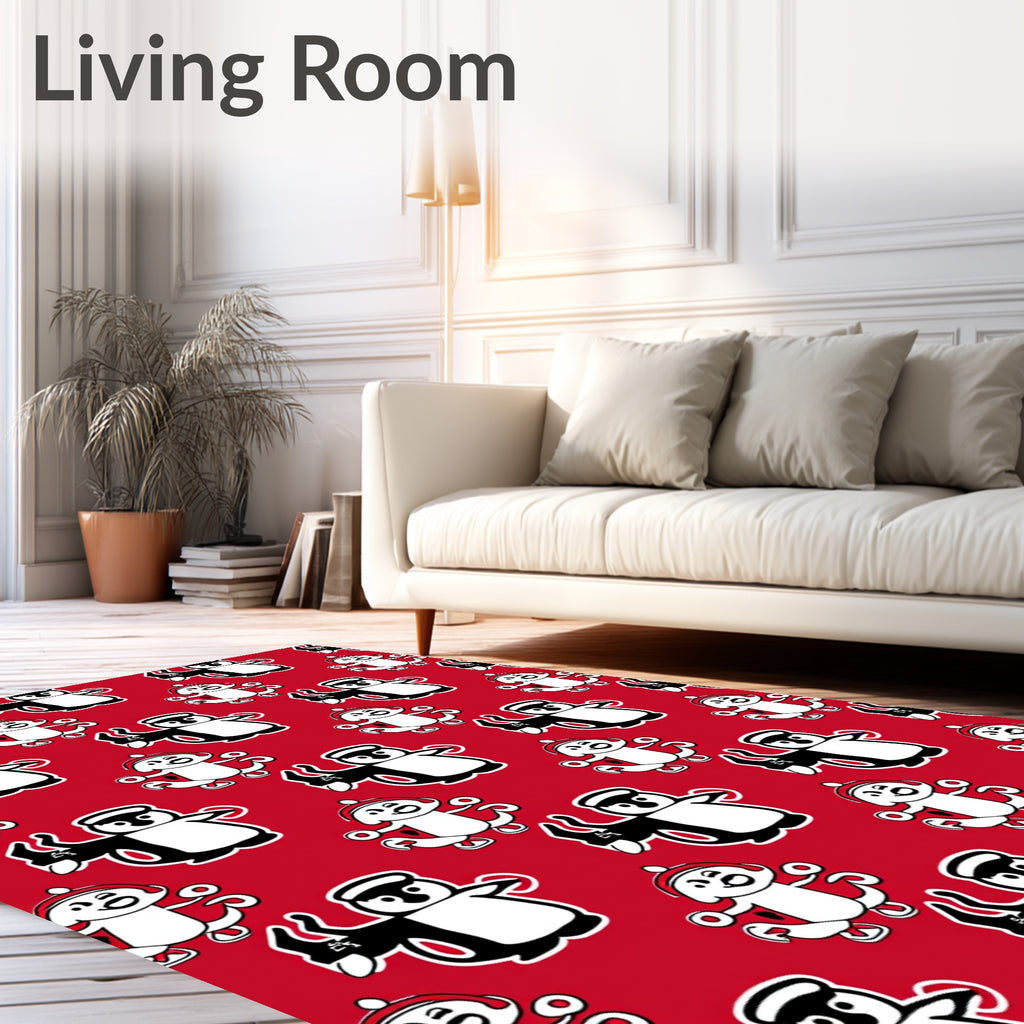 Red Black White Penguin Repeat Rug