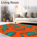 Teal Dinosaurs with Green Fins Orange Rug