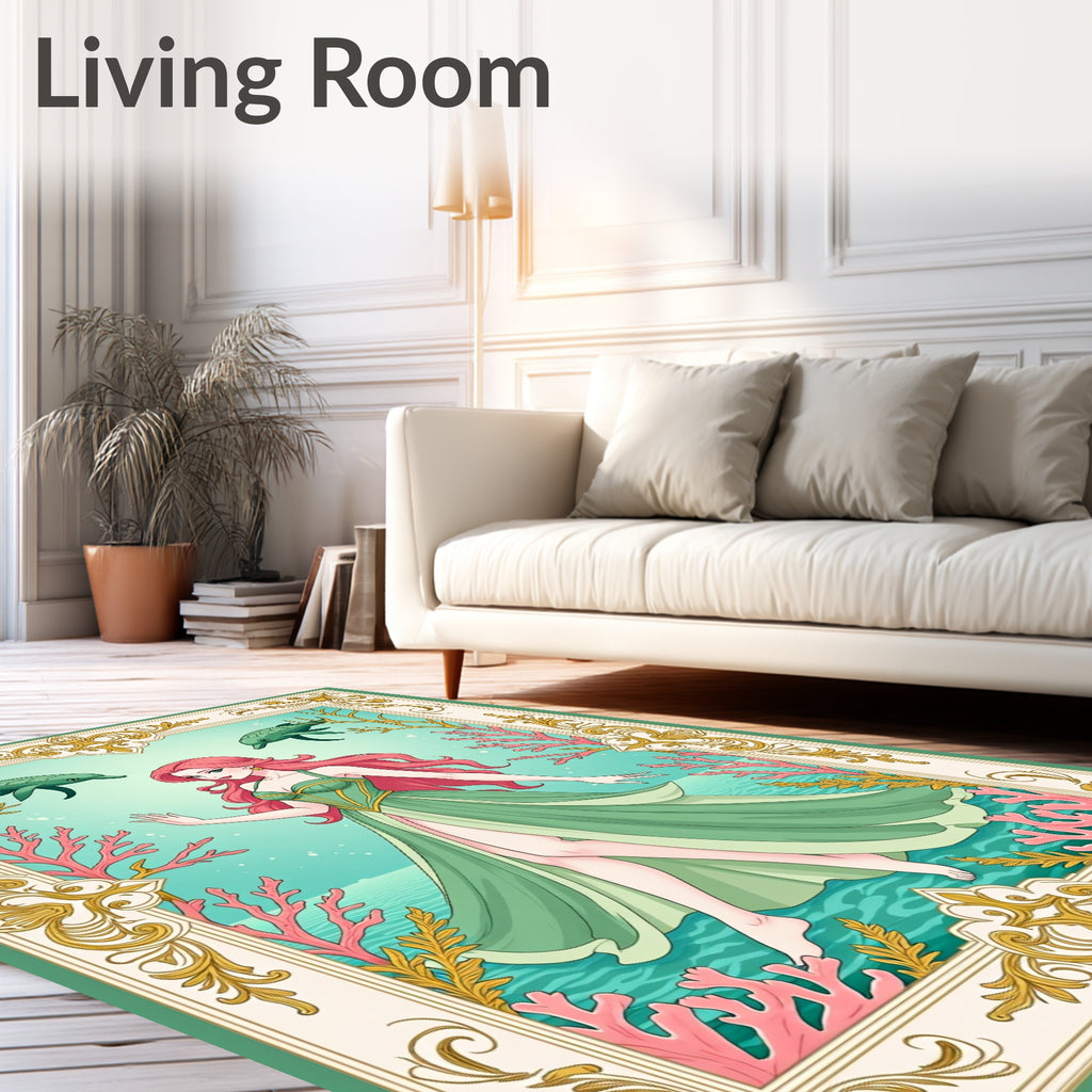 Oceanic Mermaid Coral Turtle Frame Rug