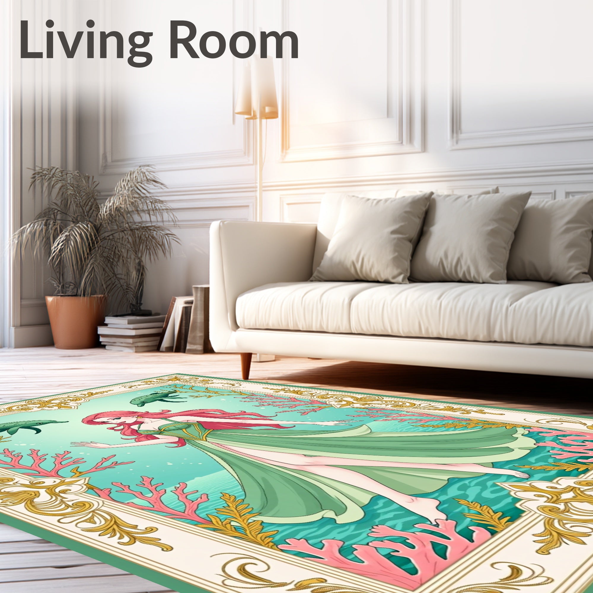 Oceanic Mermaid Coral Turtle Frame Rug
