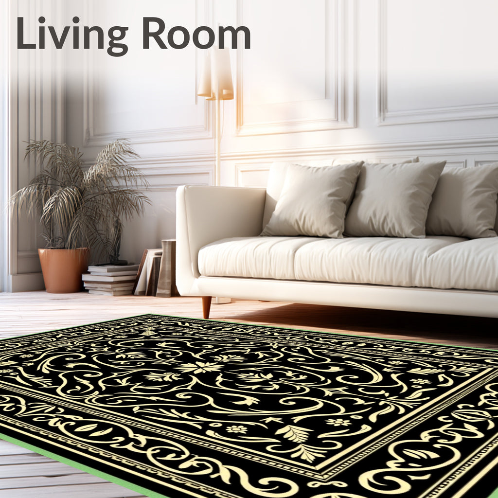 Black Gold Floral Arabesque Ornament Rug