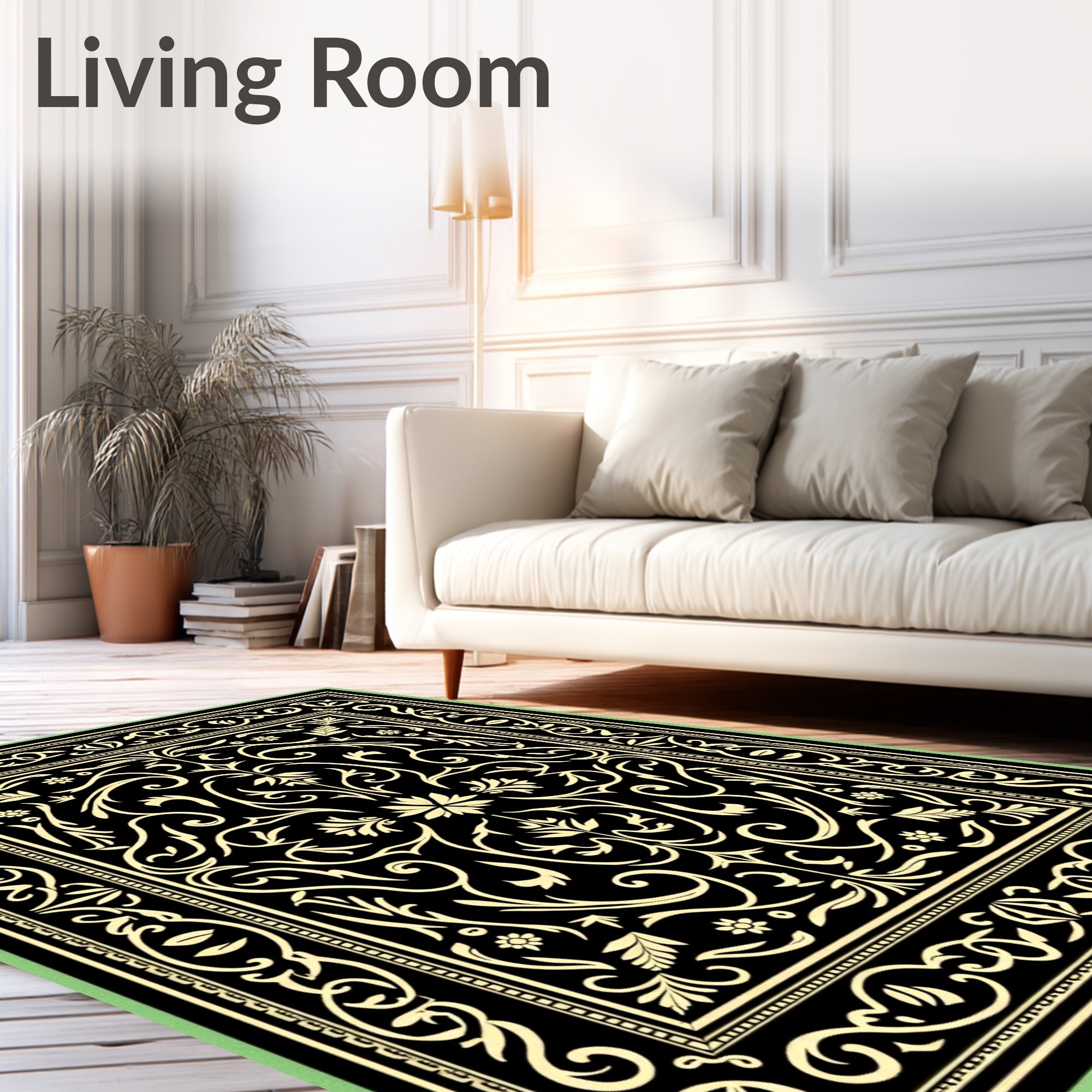 Black Gold Floral Arabesque Ornament Rug