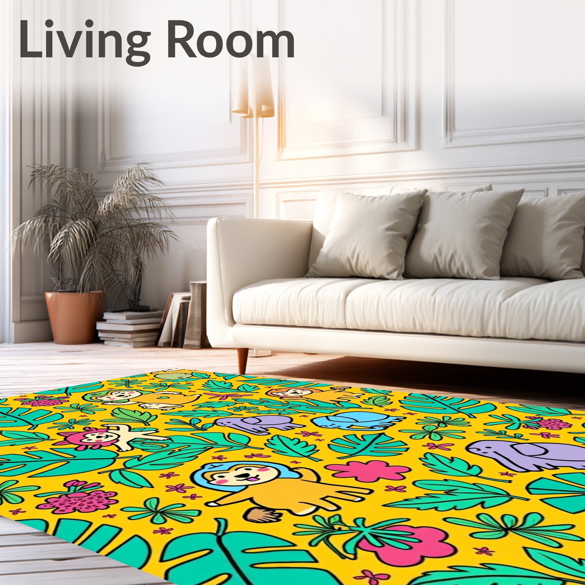 Jungle Animals And Monstera Leaves Rug
