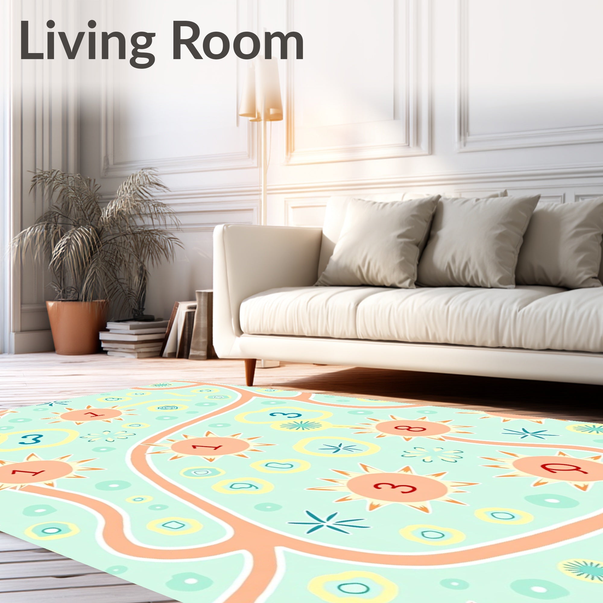 Whimsical Sunburst Botanical Numbers Rug
