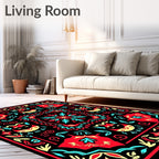 Red Yellow Blue Tribal Creatures Floral Rug