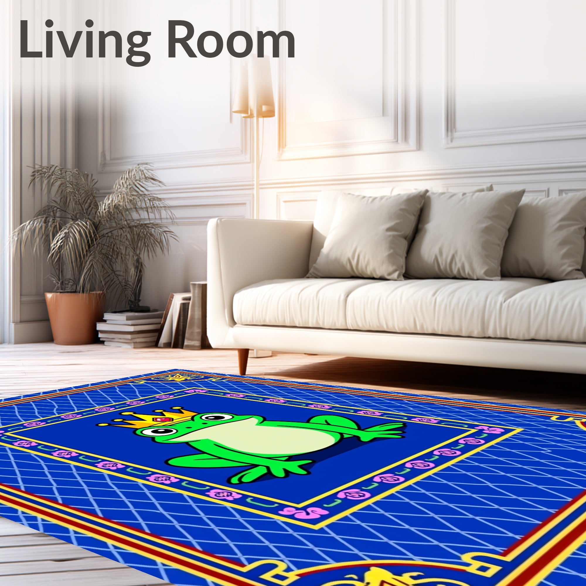 Royal Green Frog Crown Blue Geometric Rug