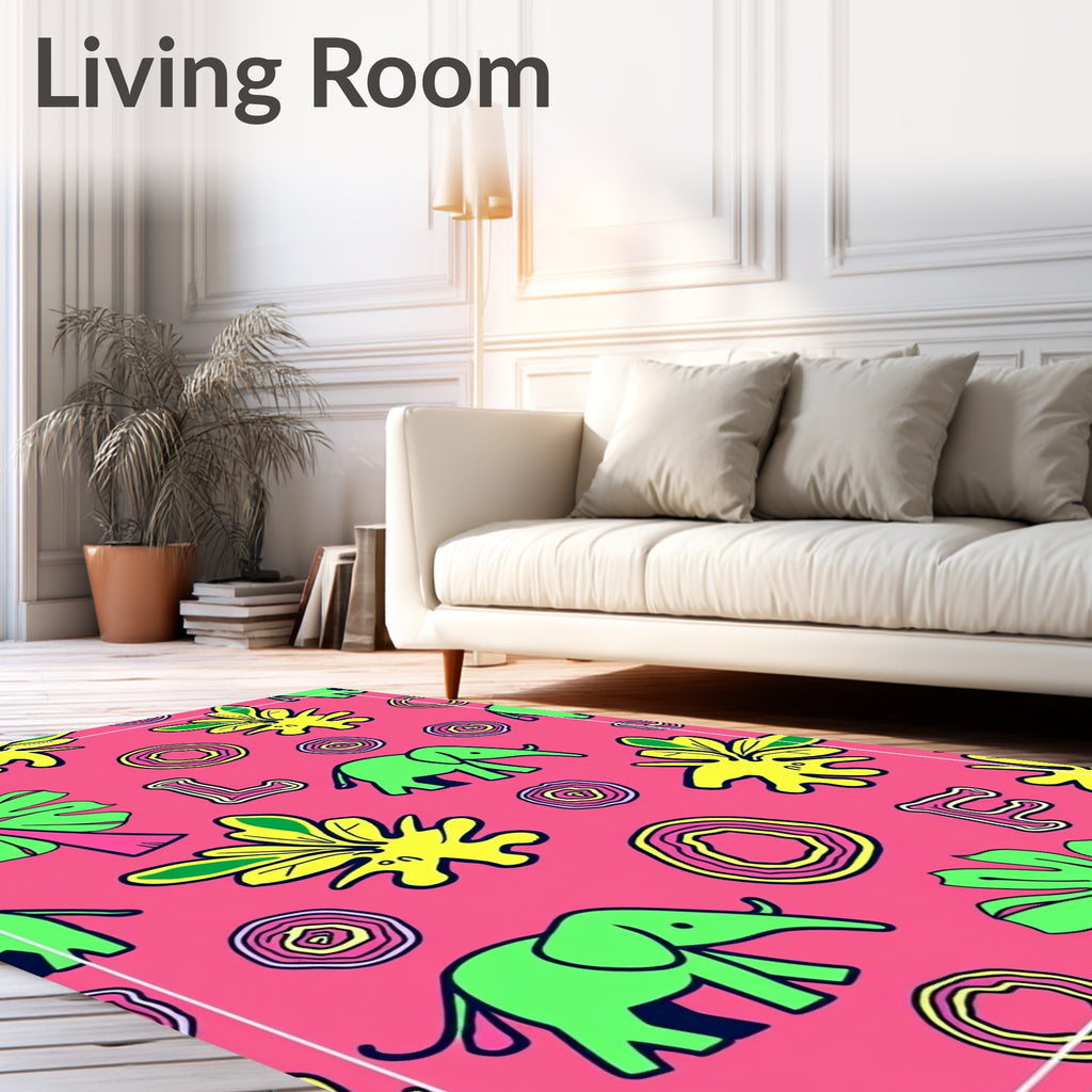 Vibrant Pink Elephant Tropical Foliage Rug