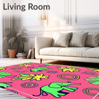 Vibrant Pink Elephant Tropical Foliage Rug