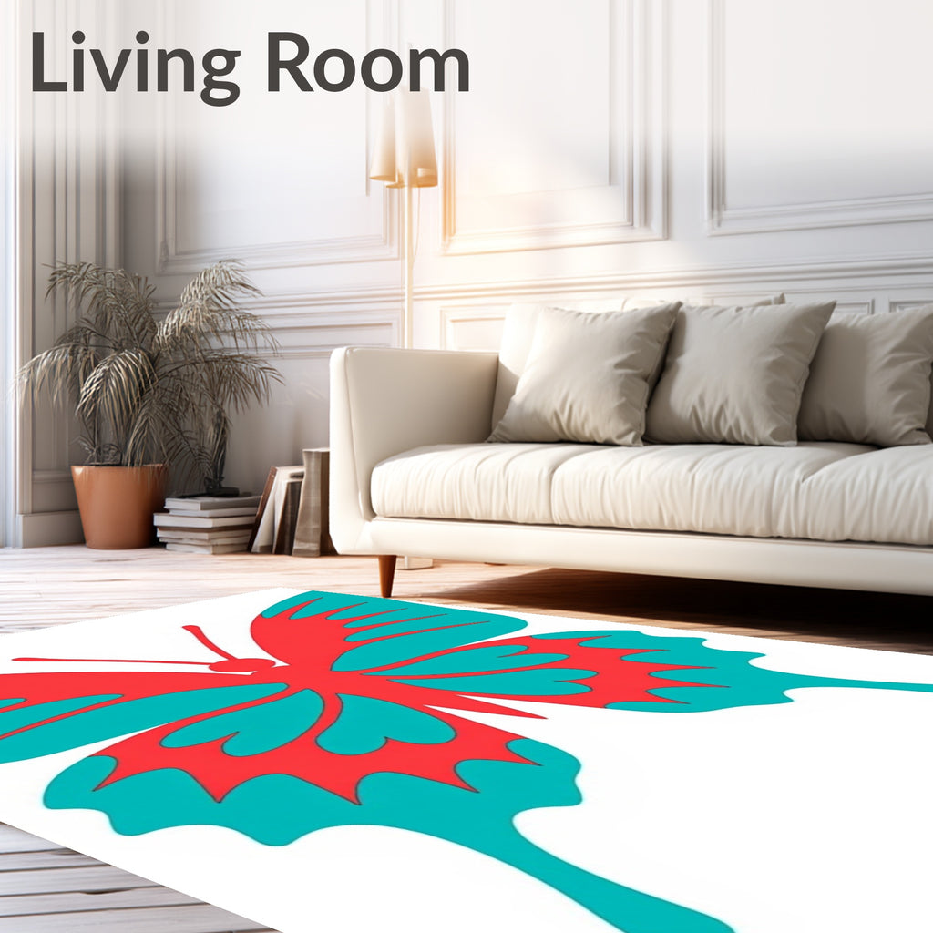 Fiery Coral Teal Butterfly Wings Rug