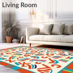Playful Orange Alphabet Rainbow Shapes Rug