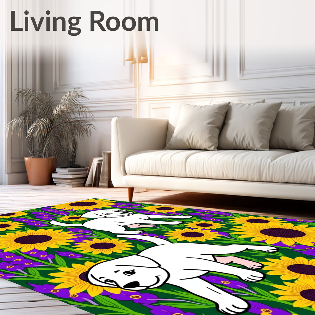 Yellow Sunflowers Purple Lavender Puppies Rug