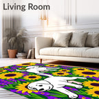 Yellow Sunflowers Purple Lavender Puppies Rug