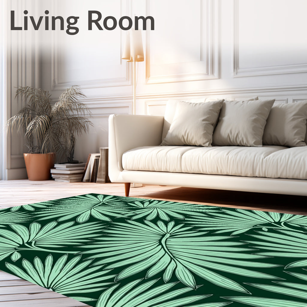 Art Nouveau Palm Leaf Emerald Green Rug