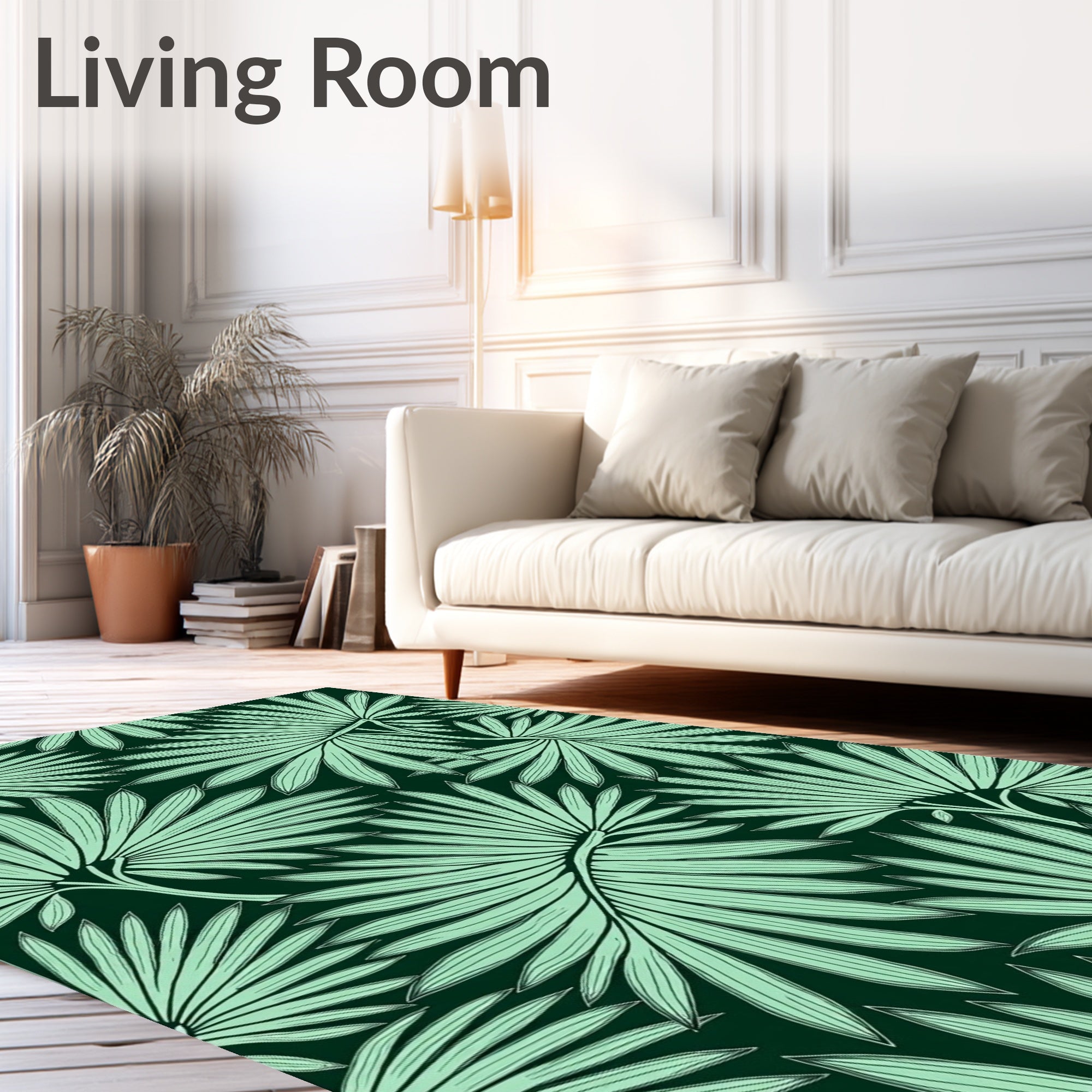 Art Nouveau Palm Leaf Emerald Green Rug