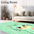 Whimsical Mint Cat Abstract Foliage Rug