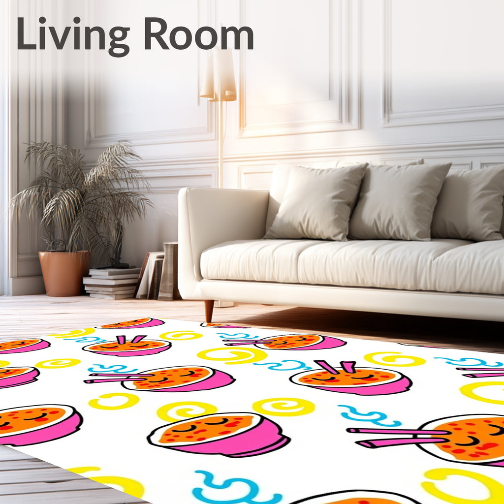 Cute Pink Ramen Bowl Swirls Rug
