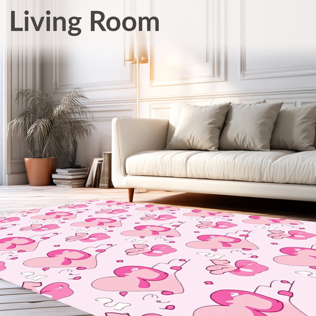 Charming Pink Hearts With Clouds Rug