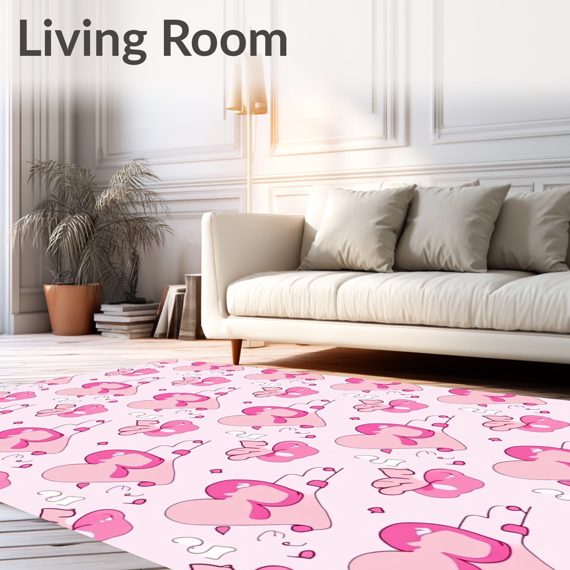 Charming Pink Hearts With Clouds Rug