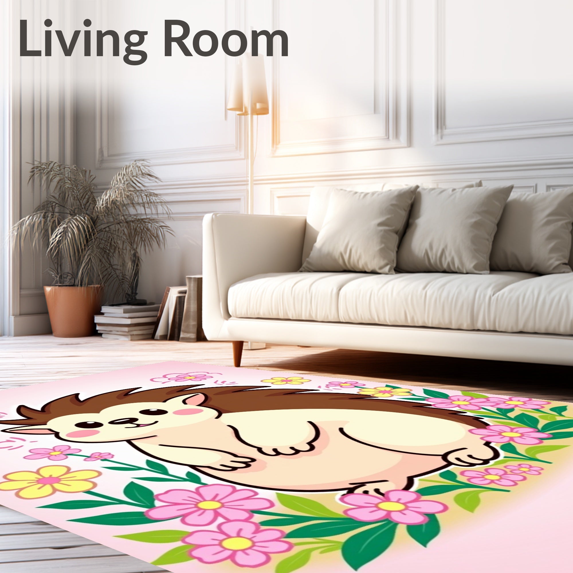Cute Hedgehog Amongst Pink Flowers Rug