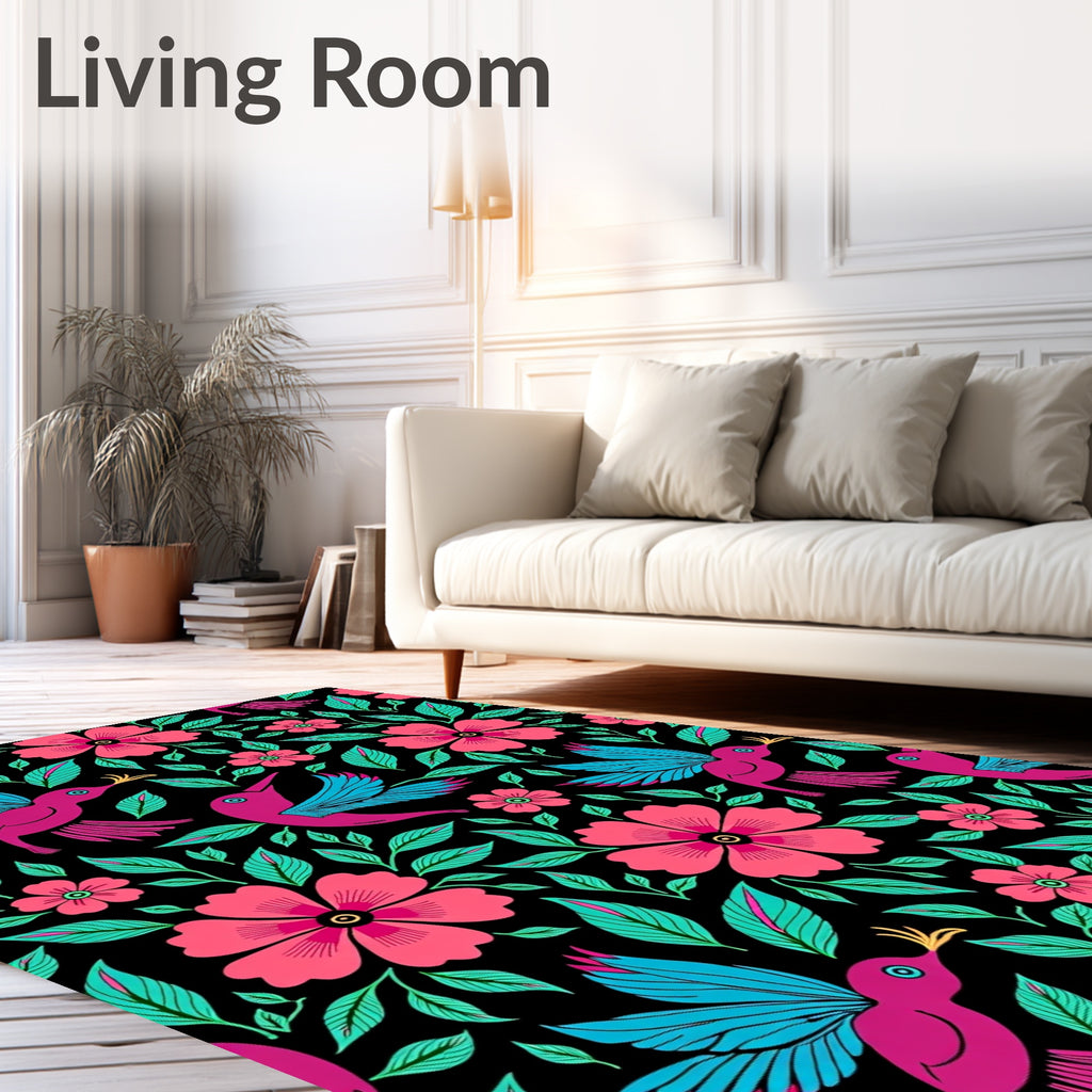 Vibrant Pink Floral Hummingbird Garden Rug