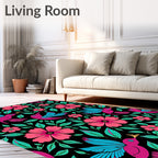 Vibrant Pink Floral Hummingbird Garden Rug