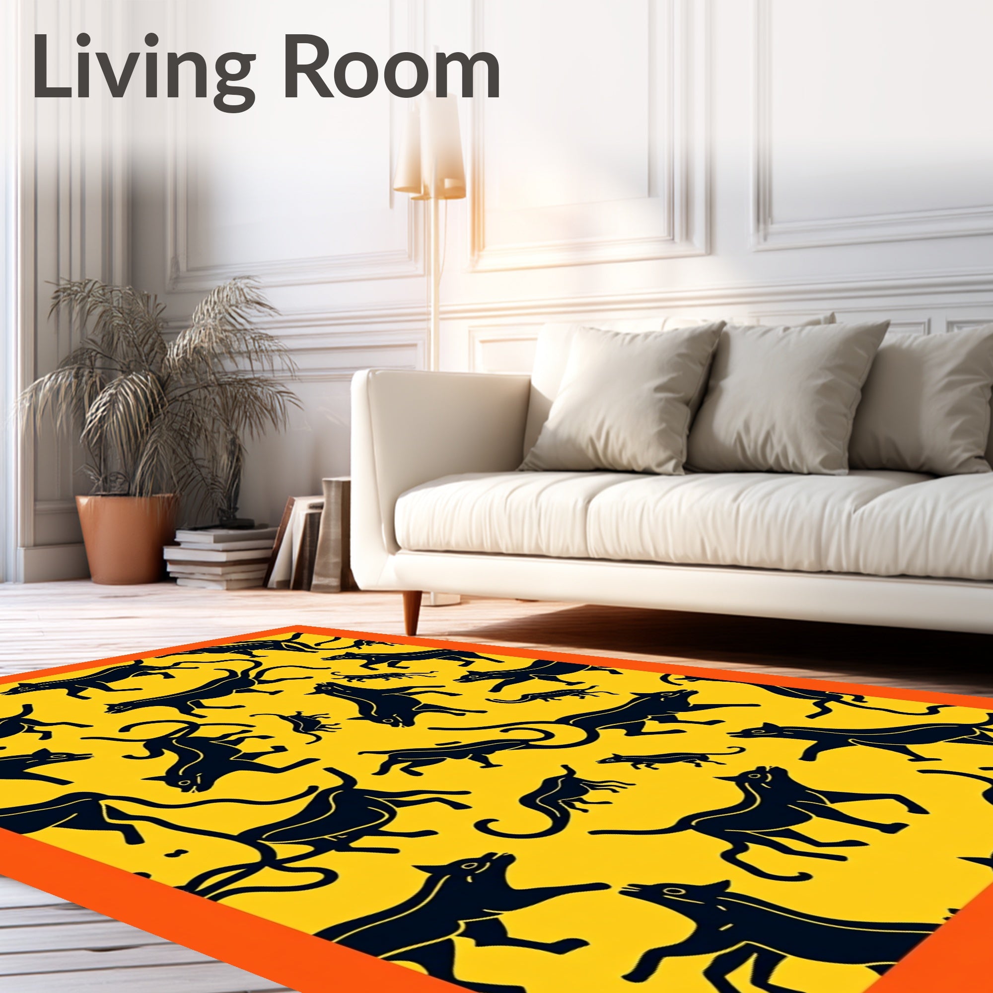 Black Panther Yellow Playful Animals Rug