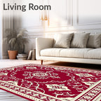 Crimson Cream Vintage Scroll Medallion Rug