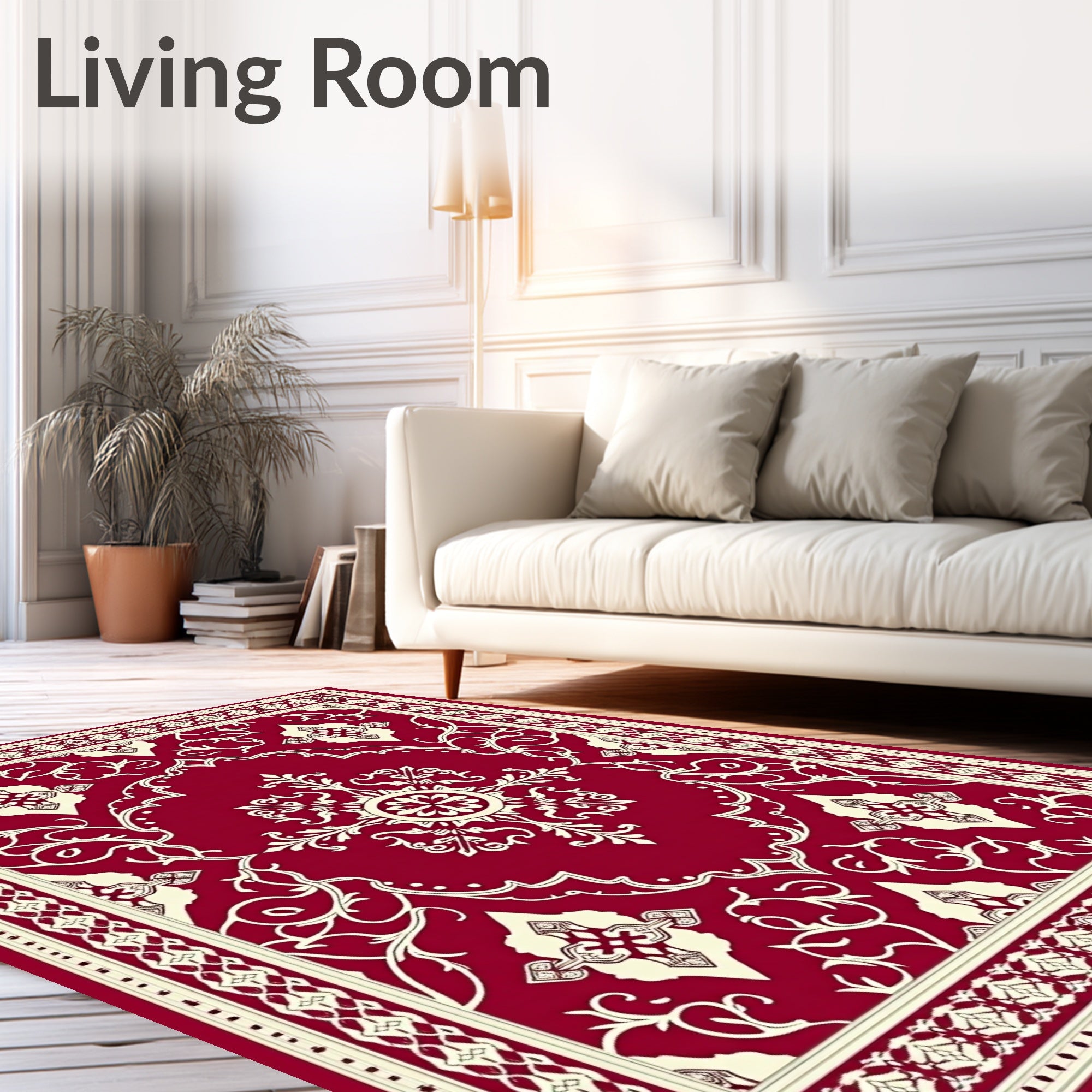 Crimson Cream Vintage Scroll Medallion Rug