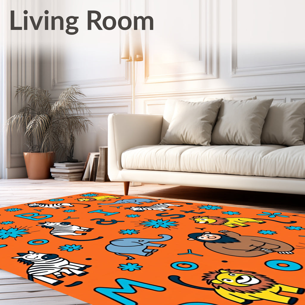 Orange Safari Animals And Letters Rug