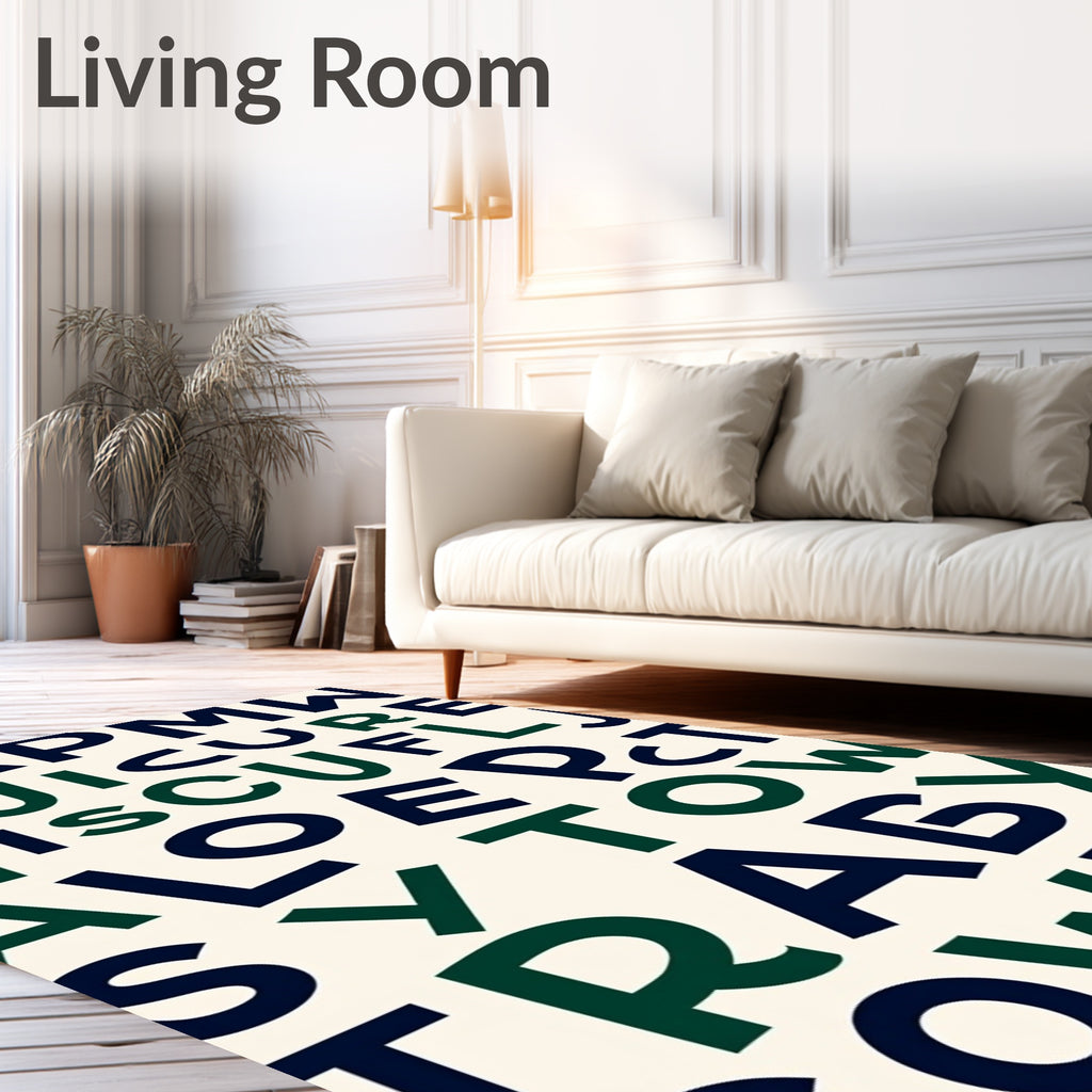 Bold Navy Emerald Alphabet Collage Rug