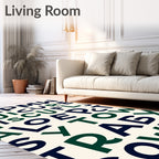 Bold Navy Emerald Alphabet Collage Rug