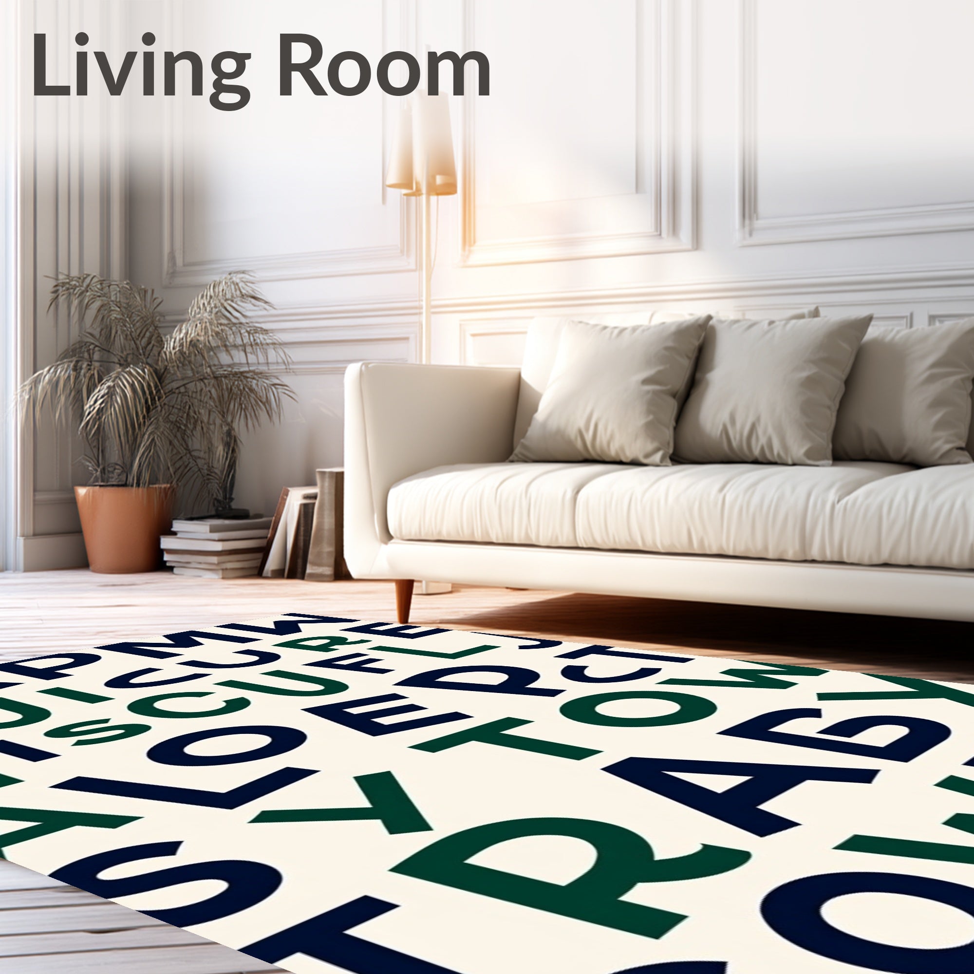 Bold Navy Emerald Alphabet Collage Rug