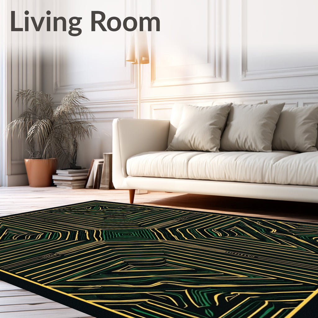 Modern Black Geometric Labyrinth Rug
